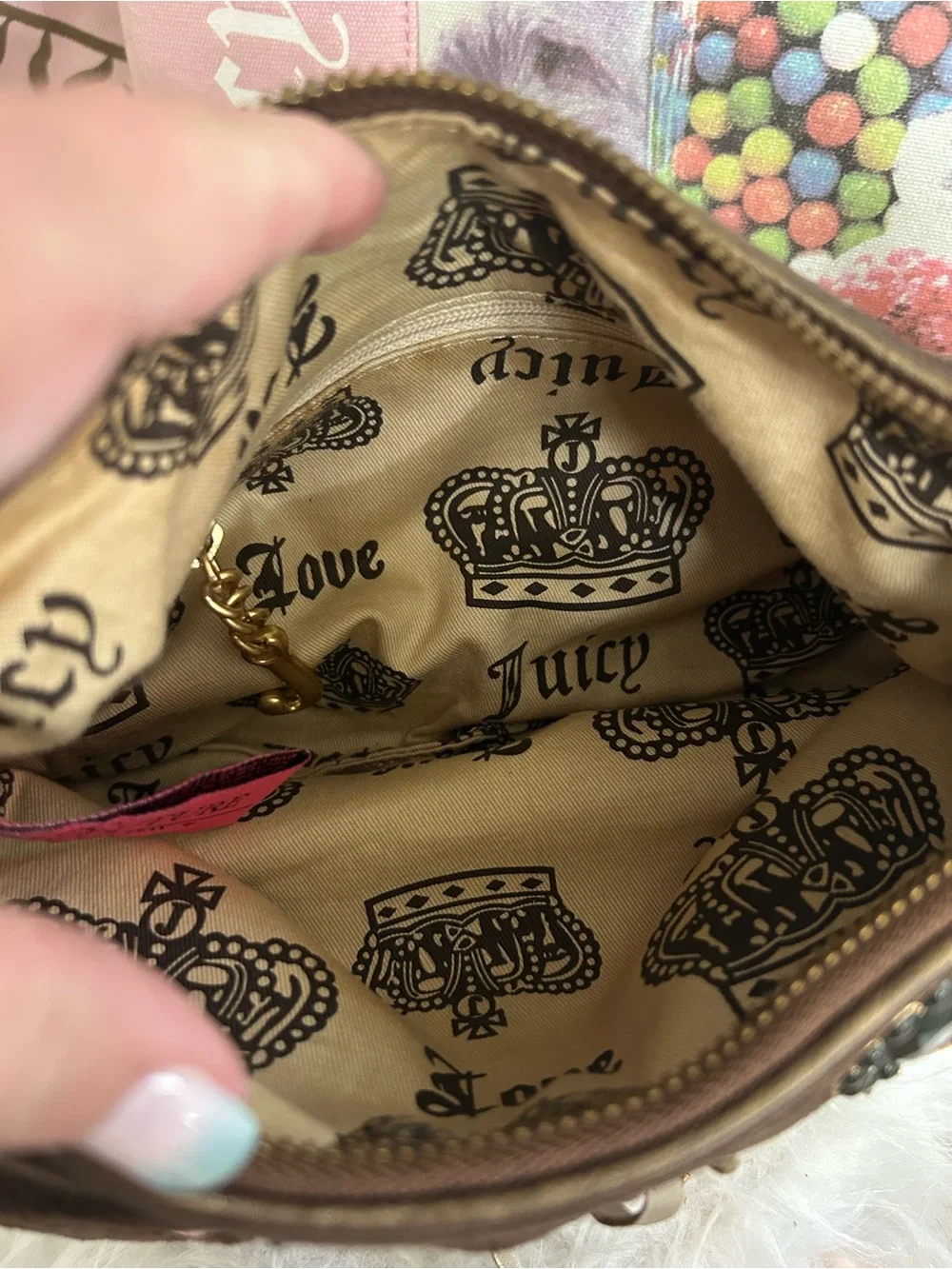 Y2K Vintage 2007 Juicy Couture Brown Velour Pink Logo Hobo Bag LIVE FOR COUTURE